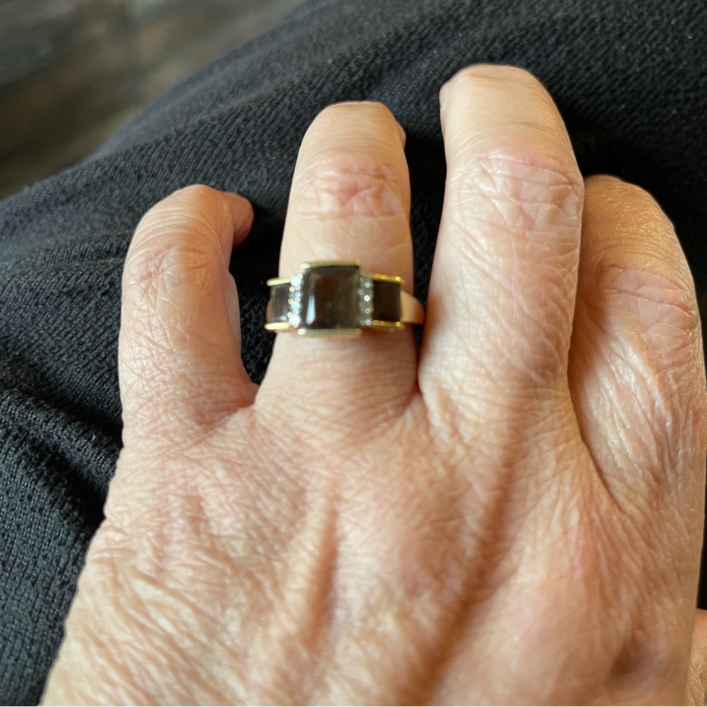 14k Smokey quartz and diamond ring